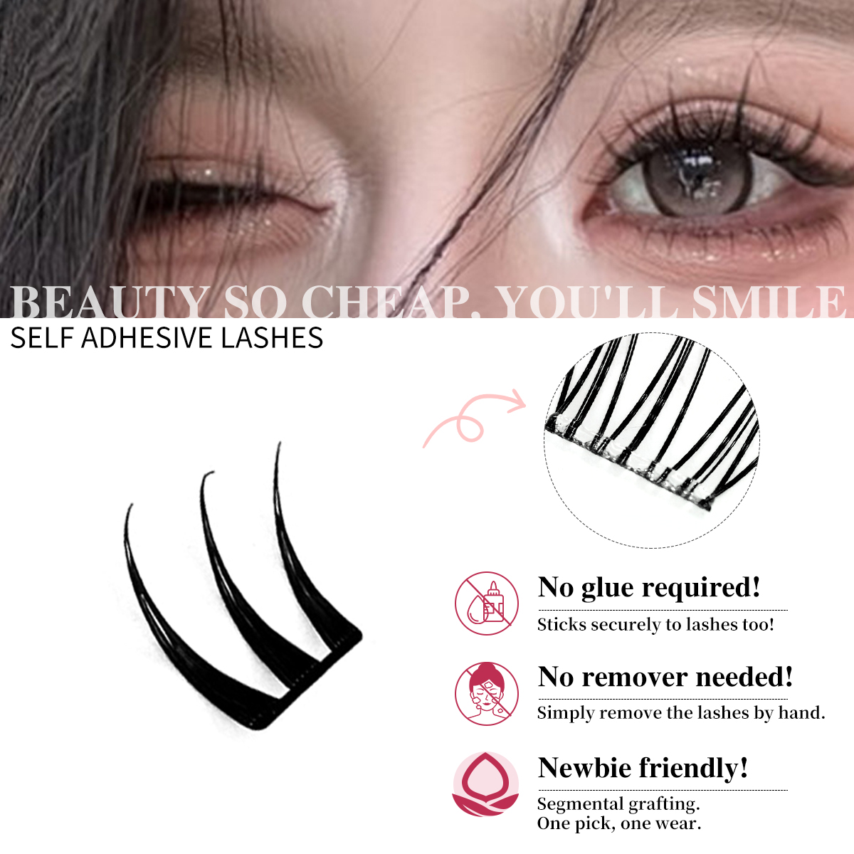 Racimos de pestañas sin pegame - Eyelash Extension Menu reseña y precio